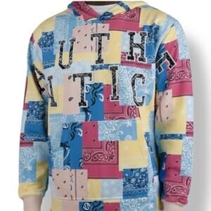Authentics Bandana Patchwork Hoodie Pastel Paisley Pullover Sweatshirt Large